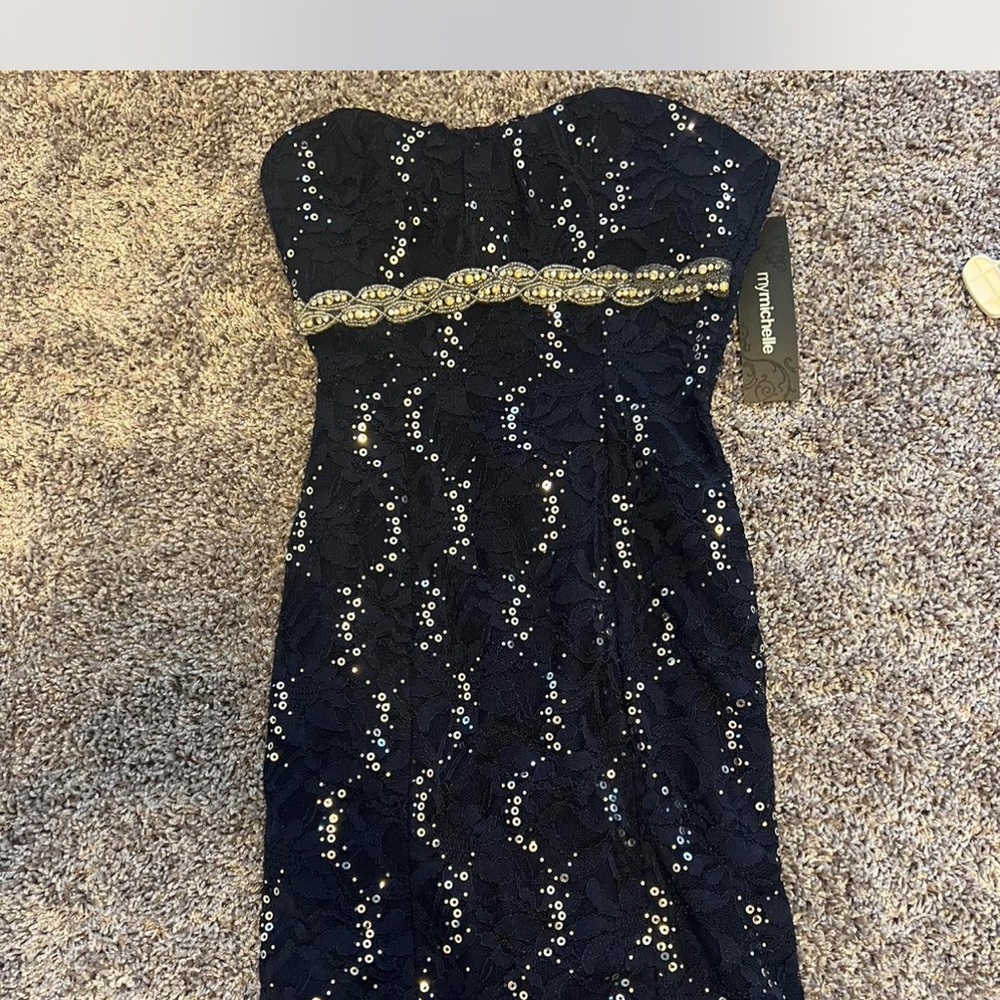 My Michelle Blue Strapless Bodycon Dress